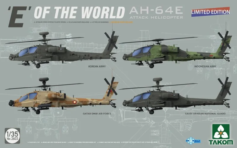 AH-64E Apache 'E' of the World (1/35 Scale) Plastic Helicopter Model Kit