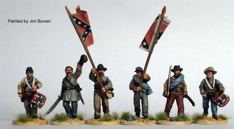 American Civil War Confederate Infantry Command Advancing, 28 mm Scale Model Metal Figures