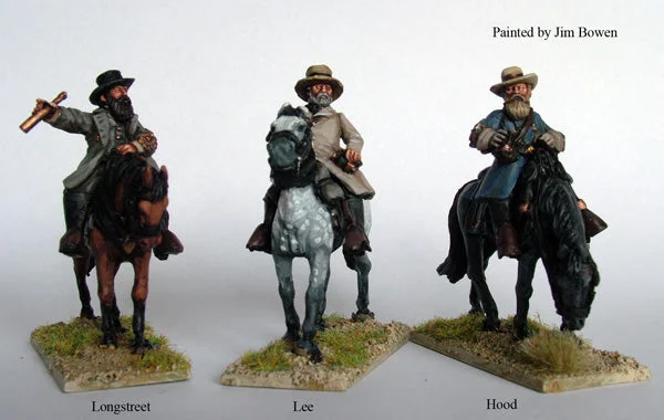 American Civil War Confederate Mounted Commanders, 28 mm Scale Model Metal Figures