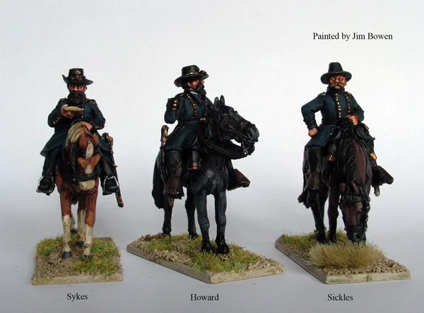 American Civil War Union Mounted Commanders, 28 mm Scale Model Metal Figures