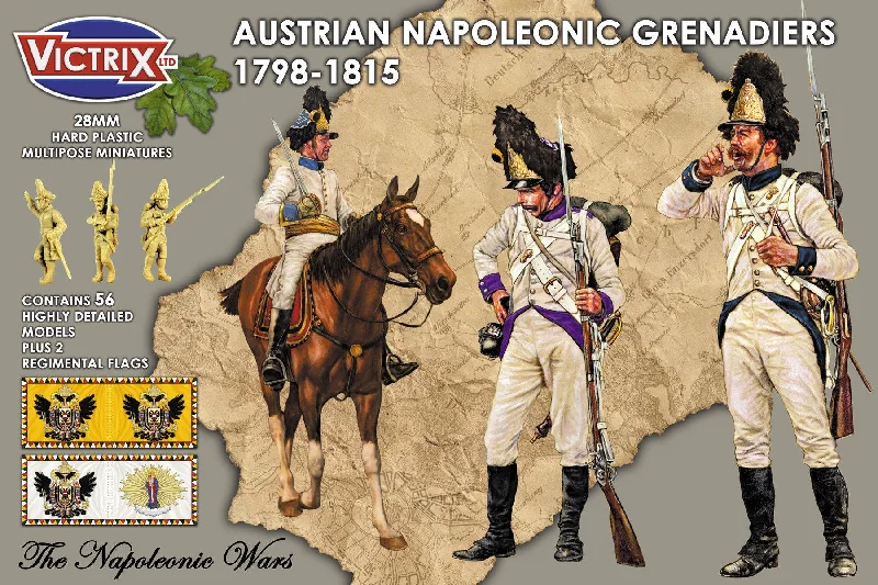 Napoleonic Austrian Grenadiers 1798 - 1815, 28 mm Scale Model Plastic Figures