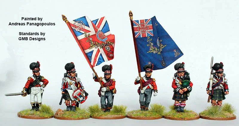 Napoleonic British Highland Command Advancing, 28 mm Scale Model Metal Figures