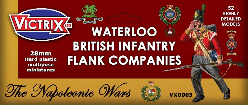 Napoleonic Waterloo British Infantry Flank Companies, 28 mm Scale Model Plastic Figures