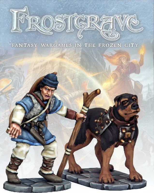 Frostgrave Tracker & War Hound, 28 mm Scale Model Metal Figures